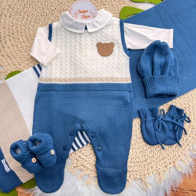 Saída de Maternidade Guilherme - Azul Jeans e Areia